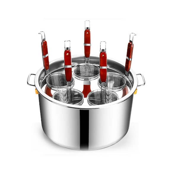 33.6 qt Stainless Steel Pasta Cooker Pot with Strainer Basket, 5 Holes, Multipurpose Cooking Tool for Noodles, Dumplings