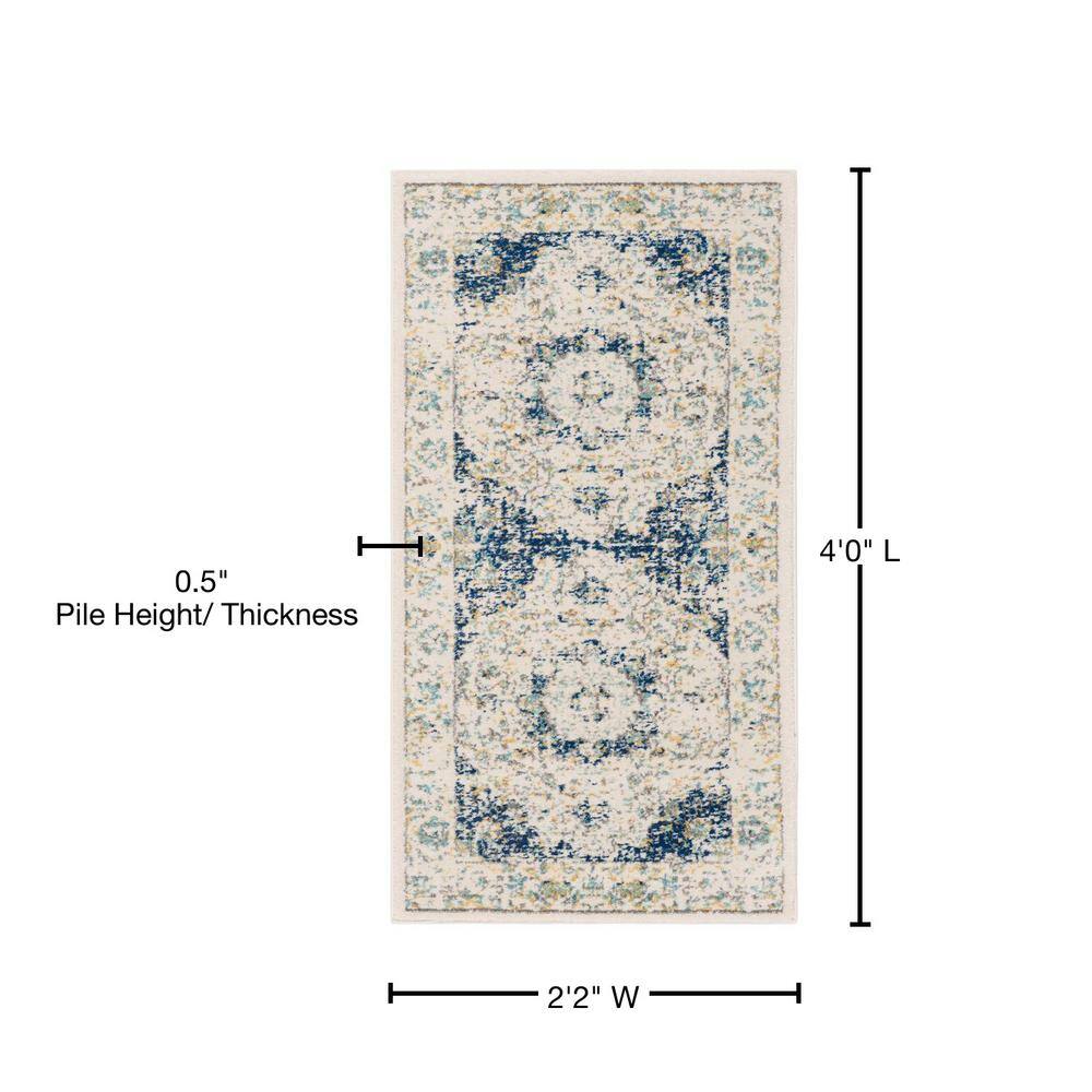 Ivory and Blue Rectangular Synthetic Easy Care Accent Rug