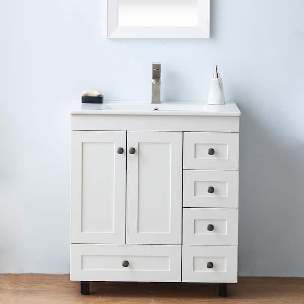 VAPSINT 30 in. W x 18 in. D x 32 in. H Single Sink Bath Vanity in White with White Ceramic Sink Top