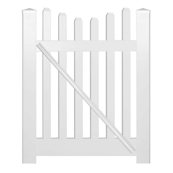 Weatherables Hampshire 5 ft. W x 4 ft. H White Vinyl Picket Fence Gate Kit Includes Gate Hardware
