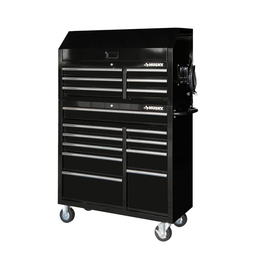 Husky 41 in. W x 24.5 in D Standard Duty 16-Drawer Combination Rolling Tool  Chest and Top Tool Cabinet Set in Gloss Black HOTC4116B13S - The Home