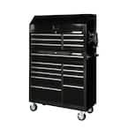 41 in. W x 24.5 in D Standard Duty 16-Drawer Combination Rolling Tool Chest and Top Tool Cabinet Set in Gloss Black