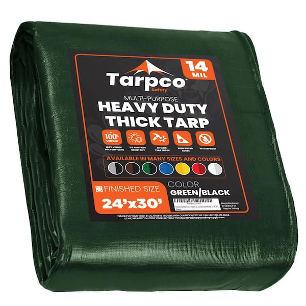 24 ft. x 30 ft. Green/Black 14 Mil Heavy Duty Polyethylene Tarp, Waterproof, UV Resistant, Rip and Tear Proof