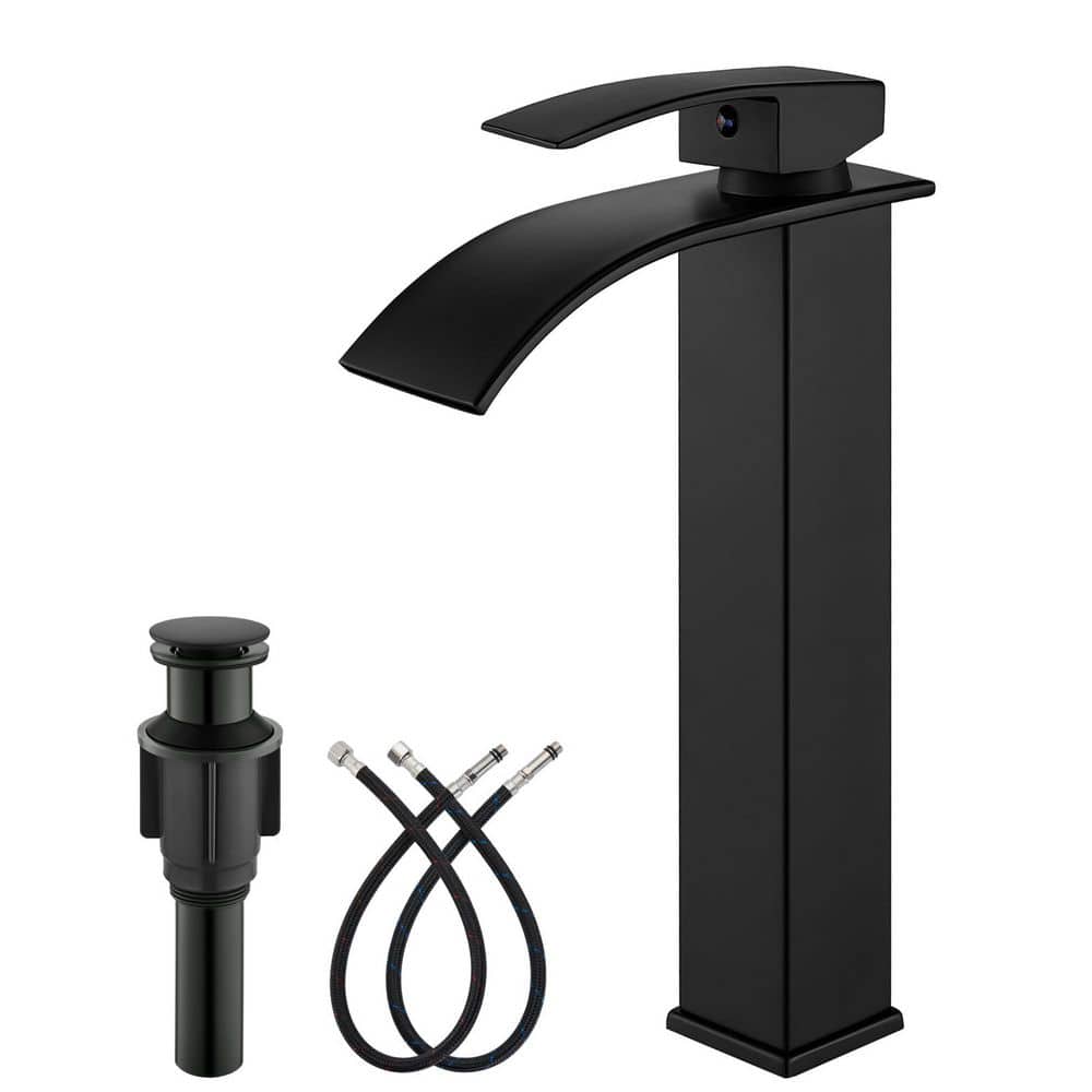 Waterfall Tall Bathroom Faucet Single Handle 1-Hole Stainless Steel Vessel 