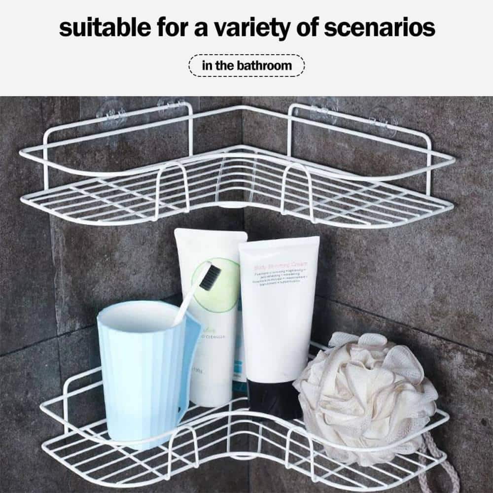 Bathroom Shower Mirror Suction Cup Corner Storage Rack Organizer Shelf  White