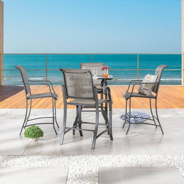 TOP HOME SPACE Grey 5-Piece Metal Outdoor Bistro Set