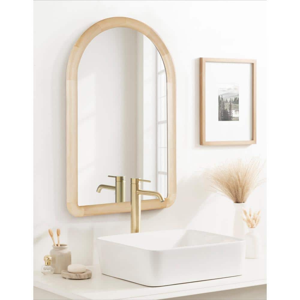 Natural Arched Wooden Wall Mirror 36" x 24"