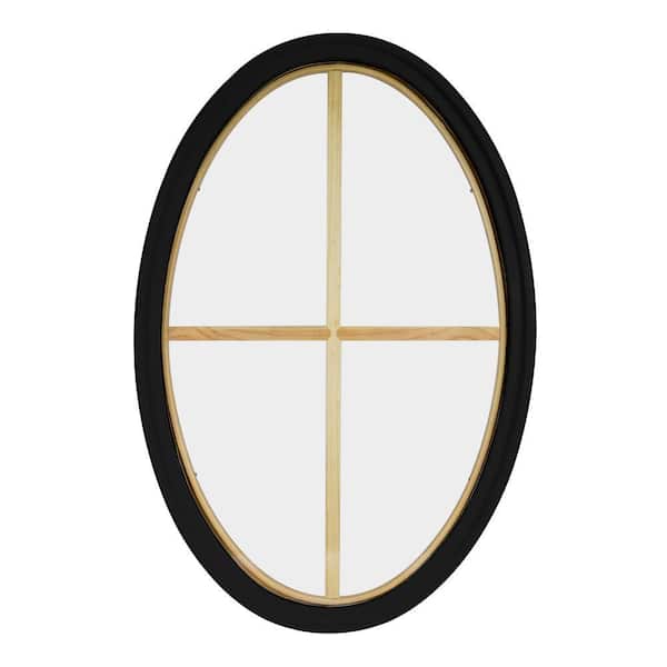 24 in. x 36 in. Oval Black 6-9/16 in. Jamb 2-1/4 in. Interior Trim 4-Lite Grille Geometric Aluminum Clad Wood Window