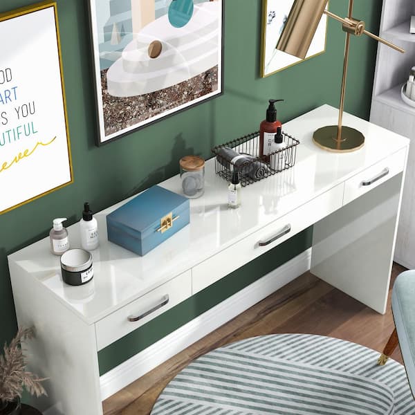 Furniture of America Crossroads White Vanity Table with 3-Drawer 36 in. H x  64 in. W x 17 in. D IDF-DK933WH-T - The Home Depot