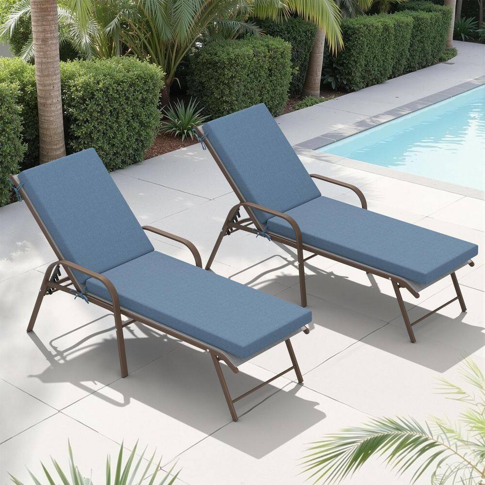 2-Piece Aluminum Adjustable Outdoor Chaise Lounge in Beige with Sunbrella Patio Cushions in Spectrum Denim Blue price history on PriceWatchPro