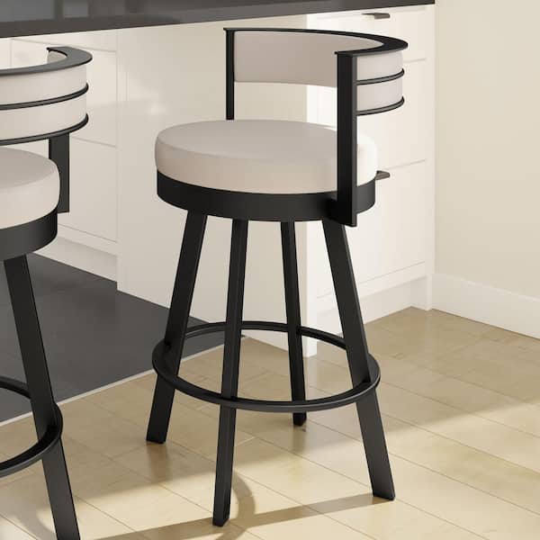 Amisco Browser 30 in. Cream Faux Leather Black Metal Swivel Bar Stool