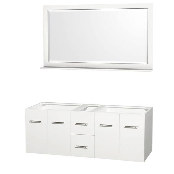 Wyndham Collection Centra 59 in. Double Vanity Cabinet with Mirror in White