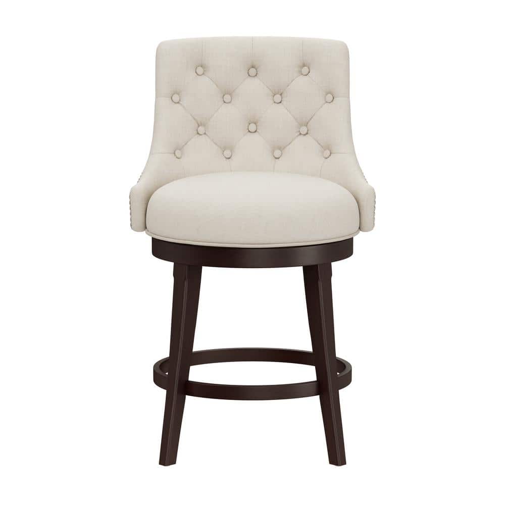 Tall Brown Swivel Bar Stool with Cream Upholstered Back