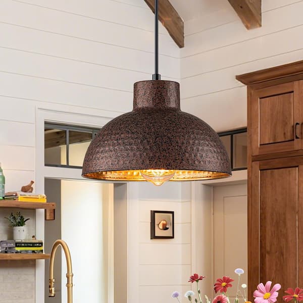 Detroit 1-Light Industrial Copper Hanging Pendant Light with Hammered Dome Shade