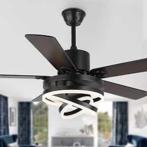 52 in. LED Indoor Black Reversible Ceiling Fan with Remote and Dimmable Light Kit