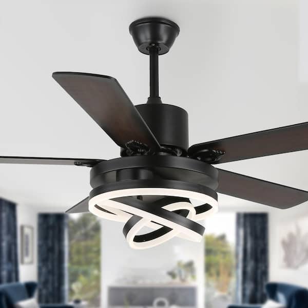 Bella Depot 52 in. LED Indoor Black Reversible Ceiling Fan with Remote and Dimmable Light Kit