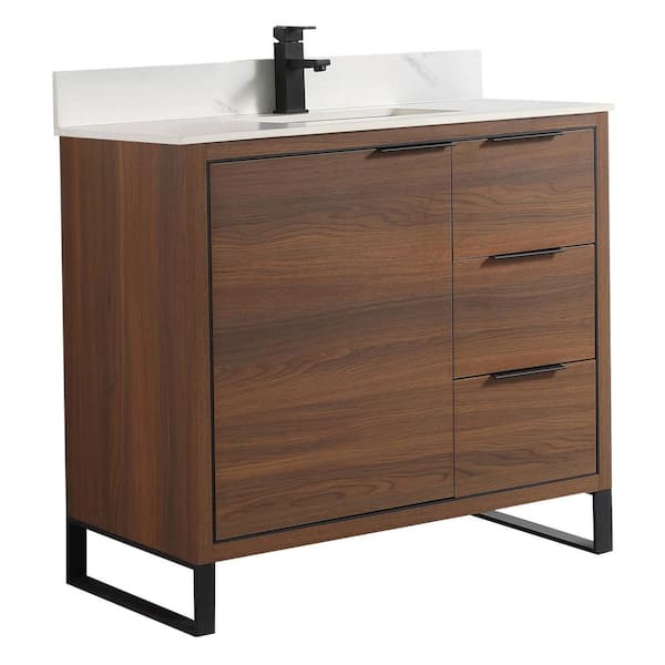 FINE FIXTURES Opulence 36 in. W x 18 in. D x 33.5 in. H Bath Vanity in Walnut Ebony with White Carrara Single sink Top