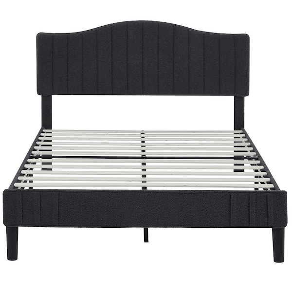 VECELO Upholstered Bed Frame with Sheepskin Fabric Adjustable Headboard Full Size Platform Bed, Gray