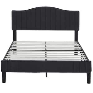 Upholstered Bed Frame with Sheepskin Fabric Adjustable Headboard Full Size Platform Bed, Gray
