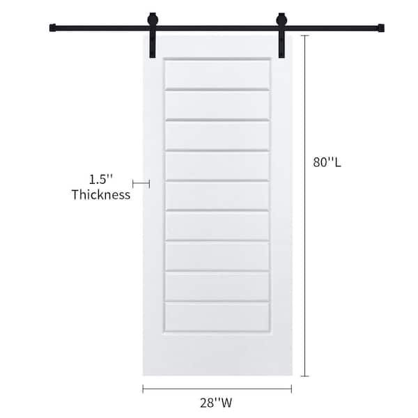 Modern Eight Panel 28 in. x 80 in. MDF White Barn Sliding Door With Hardware kit
