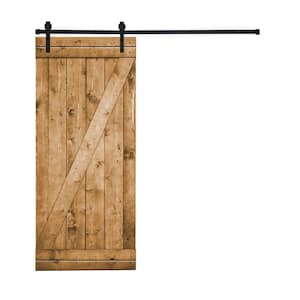 Z-Bar Serie 36 in. x 84 in. Light Brown Stained Knotty Pine Wood DIY Sliding Barn Door with Hardware Kit
