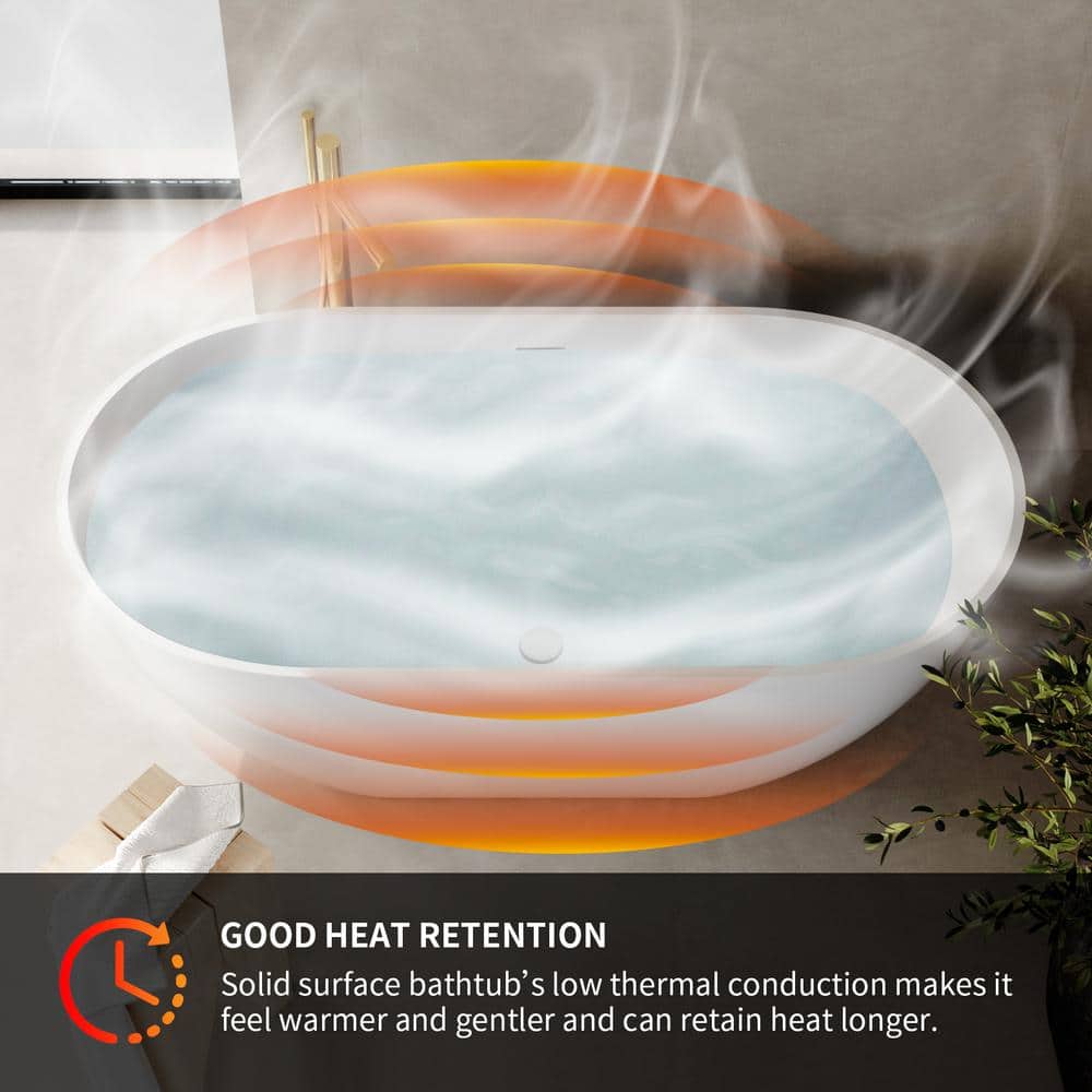 59" White Acrylic Freestanding Soaking Bathtub with Drain