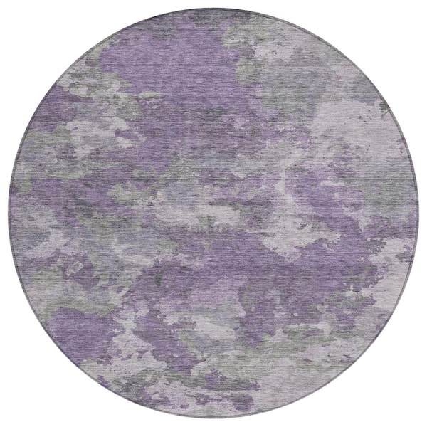 Chantille Machine Washable Indoor/Outdoor Abstract ACN1991 Purple 8 ft. x 8 ft. Round Rug