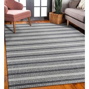 Fana Dark Gray/Ivory 5 ft. x 8 ft. Transitional Striped Organic Wool Indoor Area Rug