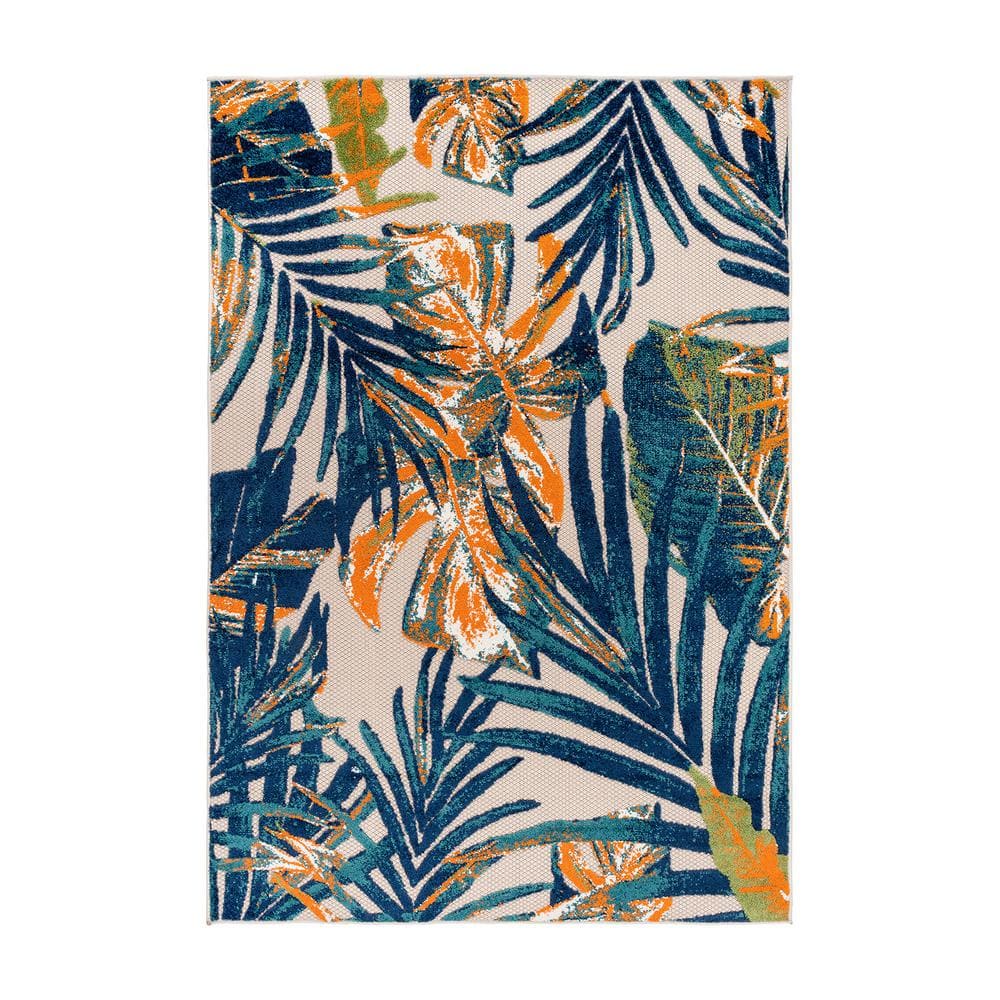 Hampton Bay Tropical Palm Leaves Black 5 ft. x 7 ft. Indoor/Outdoor Area Rug