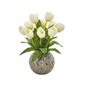 15 in. Tulip Artificial Arrangement in Decorative Vase