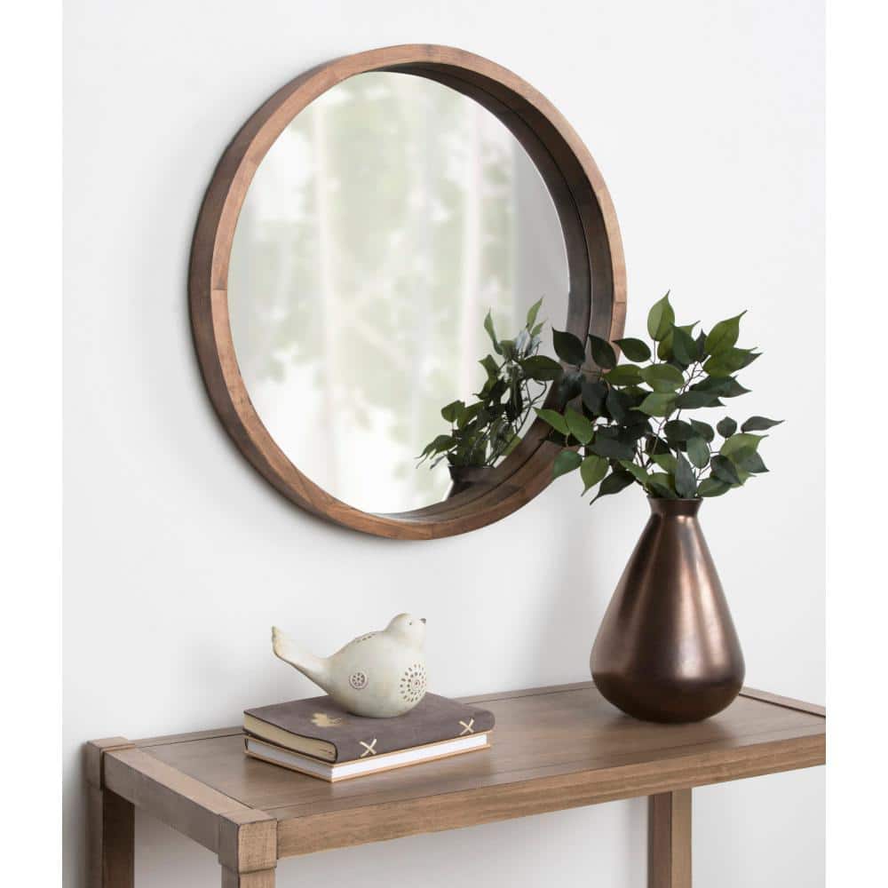 Hutton 22" Rustic Natural Round Wood Wall Mirror