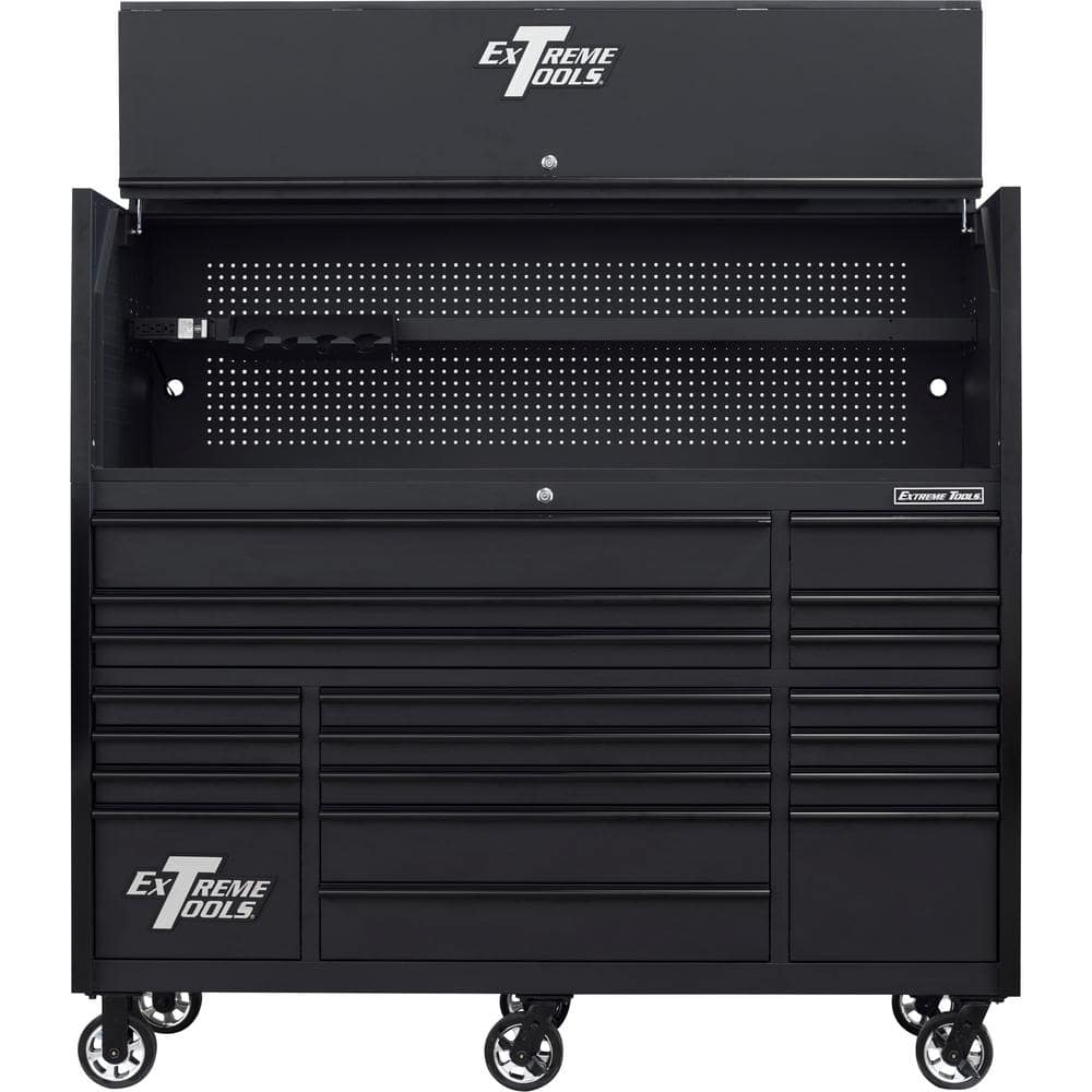 RX Series Professional 72 in. W Hutch 19-Drawer Roller Cabinet Combo, 150 lbs. Slides, Matte Black Black Drawer Pulls -  Extreme Tools, RX7220HRMK