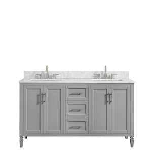 Stockham 61 in. W x 22 in. D x 35 in. H Double Sink Freestanding Bath Vanity in Chilled Gray with Carrara Marble Top