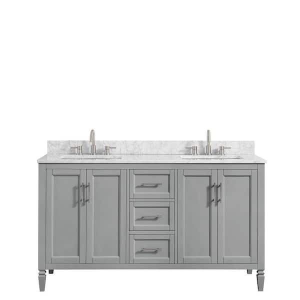 Stockham 61 in. W x 22 in. D x 35 in. H Double Sink Freestanding Bath Vanity in Chilled Gray with Carrara Marble Top