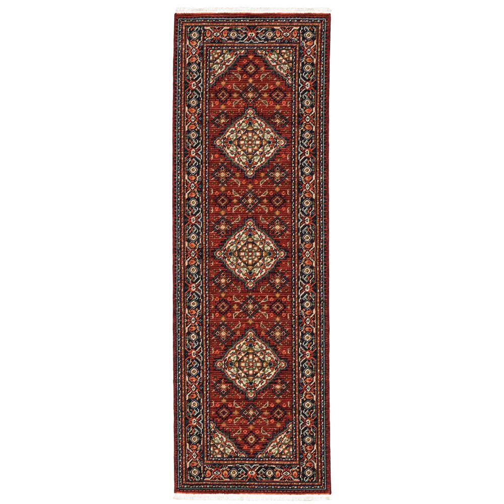 Lillian Red/Blue 2 ft. x 12 ft. Oriental Medallion Wool/Nylon Blend Fringed-Edge Indoor Runner Area Rug price history on PriceWatchPro
