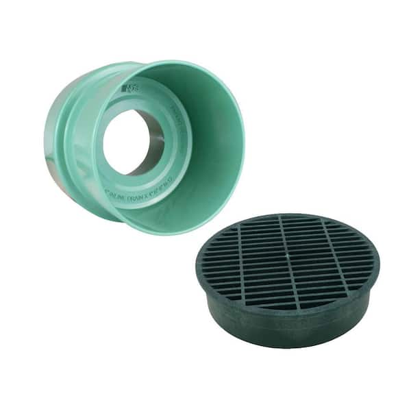 8 in. Universal Inline Drain 4 in.-8 in. PVC Connection with Green Polylok Grate KIT