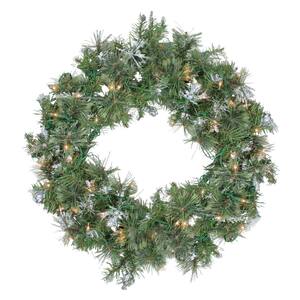 30 in. Pre-Lit Snow Mountain Pine Artificial Christmas Wreath with Clear Lights