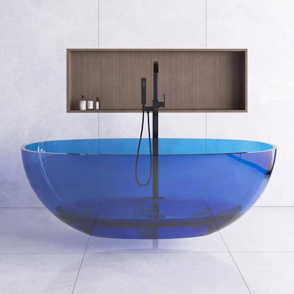 65 in. x 30 in. Soaking Bathtub with Center Drain in Blue