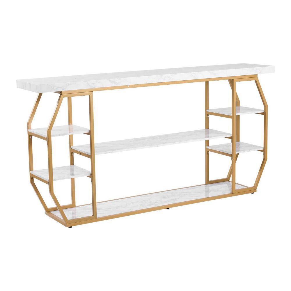 3-Tier Marble Console Table with Open Storage, Modern Geometric Design, Golden Frame with Iron Tubes, Anti-Tip Device price history on PriceWatchPro
