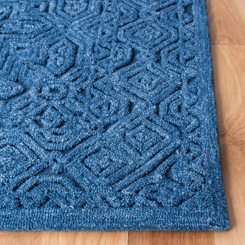 Blue Geometric Tufted Wool 6' x 9' Area Rug