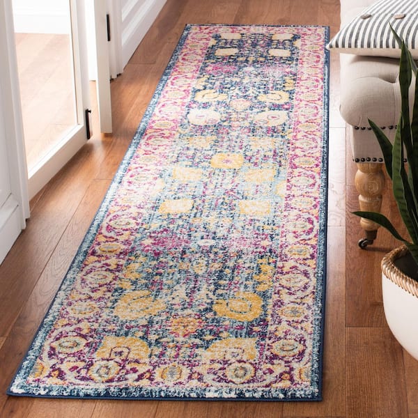 Granada 2 ft. x 9 ft. Blue/Fuchsia Border Runner Rug