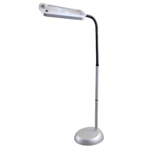 61 in. Silver Metallic 1-Light Magnifier Swing Arm Floor Lamp with 8 in. 10 in. 3X Magnification Shade