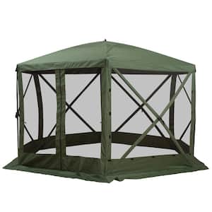 12 ft. x 12 ft. Green/Black 6-Sided Hexagon Hub Gazebo Screen Tent with Mesh Netting Walls and Shaded Interior