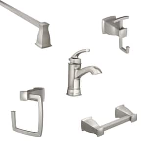 Hensley Single-Handle Single Hole Bath Faucet with 4-Piece Hardware Set, 18 in. Towel Bar in Spot Resist Brushed Nickel