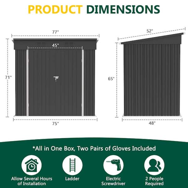 BTMWAY Dark Gray Upgrade 6 ft. W x 4 ft. D Galvanized Steel