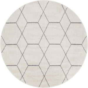 Trellis Frieze Ivory/Gray 5 ft. x 5 ft. Round Geometric Area Rug