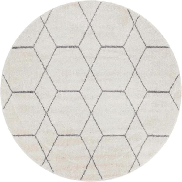 StyleWell Trellis Frieze Ivory/Gray 5 ft. x 5 ft. Round Geometric Area Rug