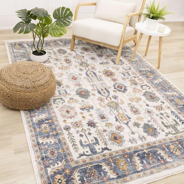 5 ft. x 8 ft. (5 ft. 3 in. x 7 ft. 10 in.) Beige Orenda Collections Border, Classic Indoor Area Rug