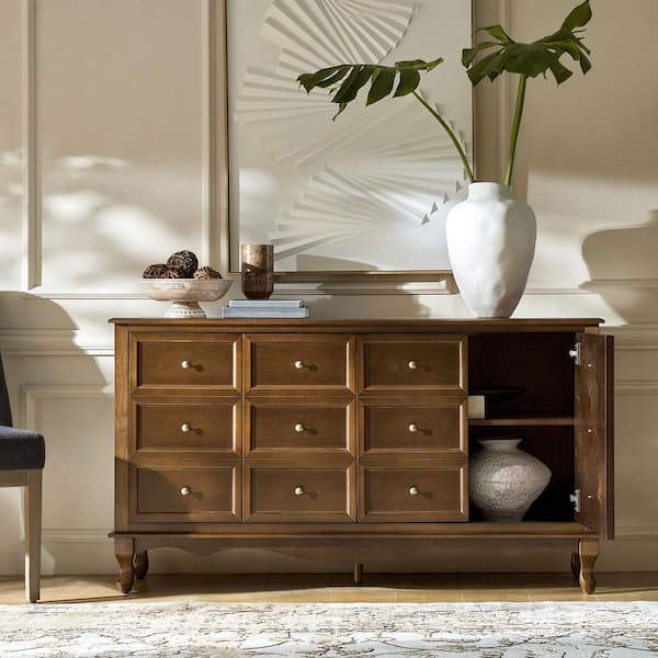 Clare Walnut 58" Wide 4 door Sideboard with Apron Design and Solid Wood Legs