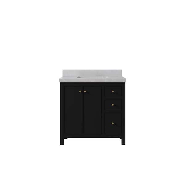 Willow Collections Chicago 36 in. W x 22 in. D x 36 in. H Single Sink Bath Vanity Center in Black with 2 in. Pearl Light Gray Quartz Top